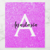 Girly Glam Lila Glitzer Glitzern Monogram Name Weinetikett (Einzelnes Label)