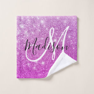 Girly & Glam Lila Glitzer Glitzern Monogramm Name Waschlappen