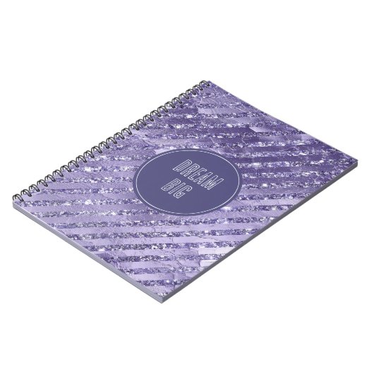 Girly Glam Lila Glitzer Streifen Notizblock (Linke Seite)