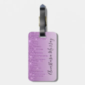 Girly & Glam Lila Lilac Glitzer Tropfen Name Gepäckanhänger (Rückseite vertikal)