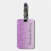 Girly & Glam Lila Lilac Glitzer Tropfen Name Gepäckanhänger (Rückseite vertikal)