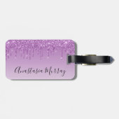Girly & Glam Lila Lilac Glitzer Tropfen Name Gepäckanhänger (Rückseite horizontal)
