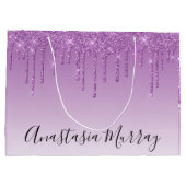 Girly & Glam Lila Lilac Glitzer Tropfen Name Große Geschenktüte (Rückseite)