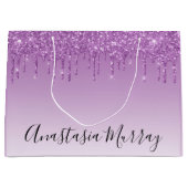 Girly & Glam Lila Lilac Glitzer Tropfen Name Große Geschenktüte (Vorderseite)