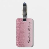 Girly & Glam Lila Rose Gold Glitzer Tropfen Name Gepäckanhänger (Rückseite vertikal)