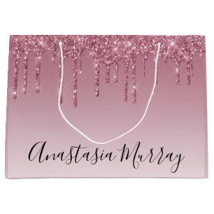 Girly & Glam Lila Rose Gold Glitzer Tropfen Name Große Geschenktüte