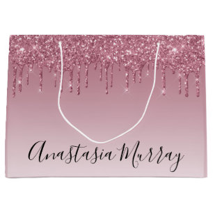Girly & Glam Lila Rose Gold Glitzer Tropfen Name Große Geschenktüte