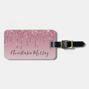 Girly & Glam Lila Rosen Gold Glitter Tropfen Name Gepäckanhänger