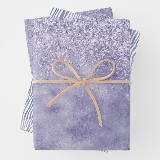 Girly Glam Lilac Lila Animal Print Glitzer Geschenkpapier Set (Beispiel)