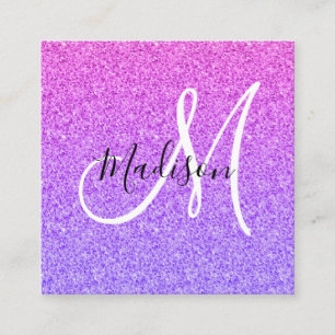 Girly & Glam Lilac Lila Glitzer Ombre Monogram Quadratische Visitenkarte