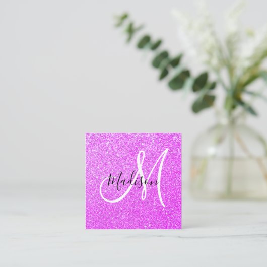 Girly & Glam Lilac Lila Glitzer Sparkle Monogram Quadratische Visitenkarte (Stehend Vorderseite)