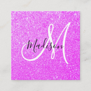 Girly & Glam Lilac Lila Glitzer Sparkle Monogram Quadratische Visitenkarte