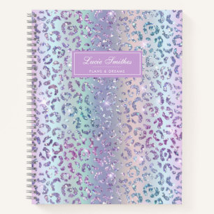 Girly Glam Mermaid Glitzer Leopard Print Monogram Notizblock