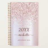 Girly Glam Metal Rose Gold Glitzer Monogram 2023 Planer (Vorderseite)