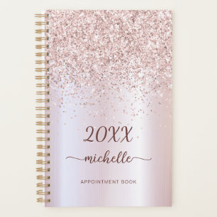 Girly Glam Metal Rose Gold Glitzer Monogram 2023 Planer