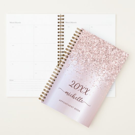 Girly Glam Metal Rose Gold Glitzer Monogram 2023 Planer (Anzeige)
