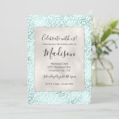 Girly Glam Mint Leopard Print Einladung (Stehend Vorderseite)