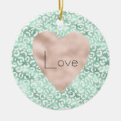 Girly Glam Mint White Leopard Print Blush Herz Keramik Ornament (Vorne)