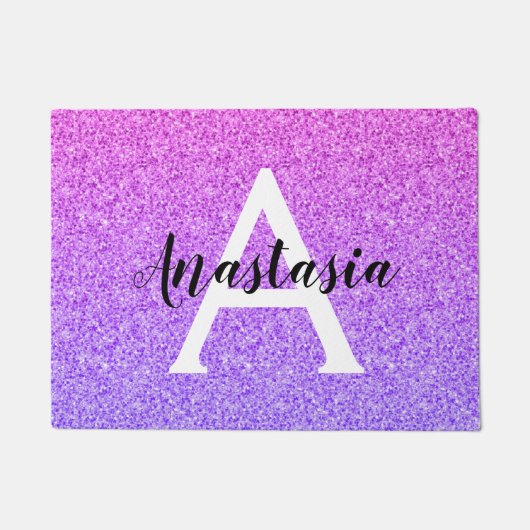 Girly Glam Ombre Lila Glitzer Glitzern Monogram Fußmatte (Vorderseite)