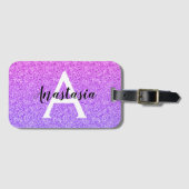 Girly Glam Ombre Lila Glitzer Glitzern Monogram Gepäckanhänger (Vorderseite (Horizontal))
