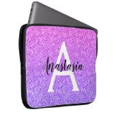 Girly Glam Ombre Lila Glitzer Glitzern Monogram Laptopschutzhülle (Vorne Rechts)