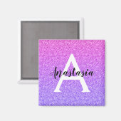 Girly Glam Ombre Lila Glitzer Glitzern Monogram Magnet (Vorderseite/Rückseite)