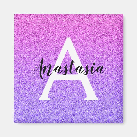 Girly Glam Ombre Lila Glitzer Glitzern Monogram Magnet (Vorne)