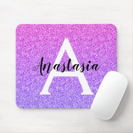 Girly Glam Ombre Lila Glitzer Glitzern Monogram Mousepad (Mit Mouse)