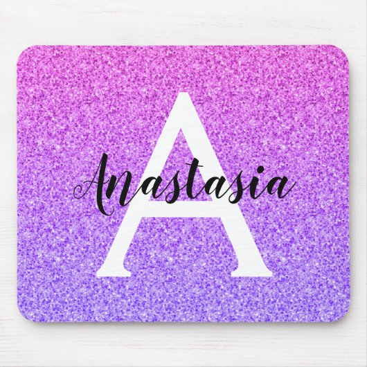 Girly Glam Ombre Lila Glitzer Glitzern Monogram Mousepad (Vorne)