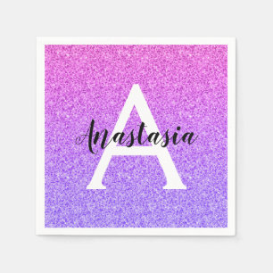 Girly Glam Ombre Lila Glitzer Glitzern Monogramm Serviette