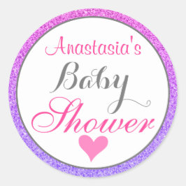 Girly & Glam Ombre Lila Pink Glitzer Kinderdusche Runder Aufkleber