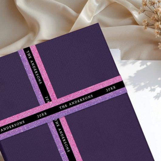 Girly Glam Pink And Purple Black Sparkly Glitter Satinband