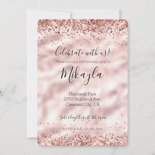 Girly Glam Pink Glitzer Sparkle Confetti Einladung (Vorderseite)