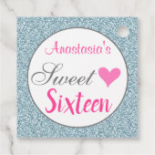 Girly & Glam Pink Light Blue Glitzer 16 . Geburtst Geschenkanhänger (Rückseite)