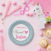 Girly & Glam Pink Light Blue Glitzer 16 . Geburtst Pappteller (Party)