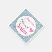 Girly & Glam Pink Light Blue Glitzer 16 . Geburtst Serviette (Ecke)