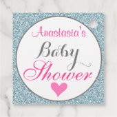 Girly Glam Pink Light Sky Blue Glitzer Babydusche Geschenkanhänger (Rückseite)