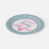 Girly Glam Pink Light Sky Blue Glitzer Babydusche Pappteller (Schrägansicht)