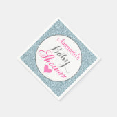 Girly Glam Pink Light Sky Blue Glitzer Babydusche Serviette (Ecke)