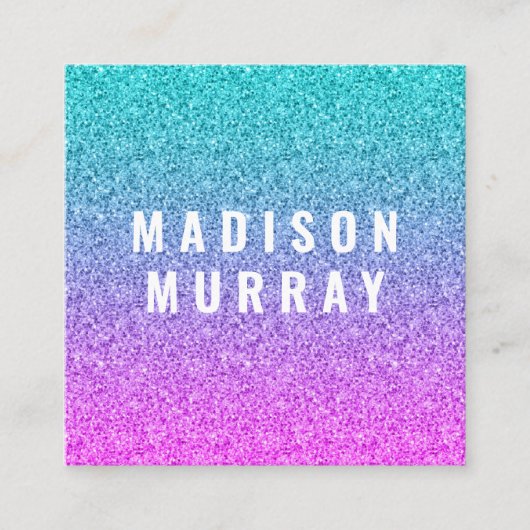 Girly Glam Pink Lila Glitzer Ombre Monogram Quadratische Visitenkarte (Vorderseite)