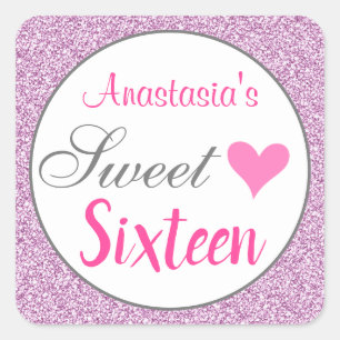 Girly Glam Pink Lilac Lila Glitzer 16 . Geburtstag Quadratischer Aufkleber