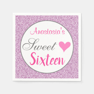 Girly Glam Pink Lilac Lila Glitzer 16 . Geburtstag Serviette