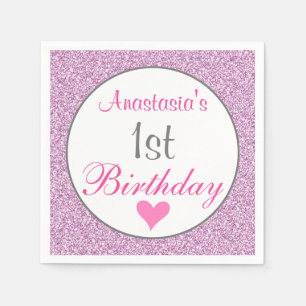 Girly Glam Pink Lilac Lila Glitzer 1. Geburtstag Serviette