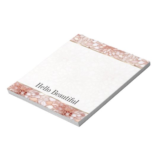 Girly Glam Pink Rose Gold Floral Notizblock (Rotiert)
