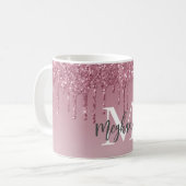 Girly Glam Pink Rose Gold Glitzer Tropfens Monogra Kaffeetasse (Vorderseite Links)