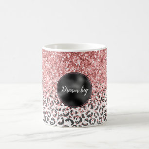 Girly Glam Pink Schwarz-weiß Leopard Print Glitzer Kaffeetasse