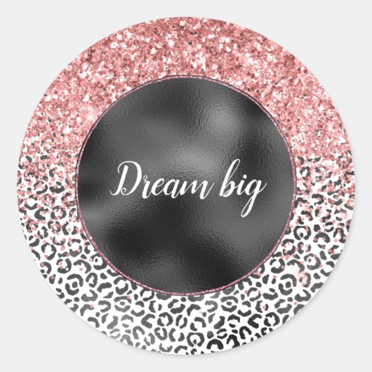 Girly Glam Pink Schwarz-weiß Leopard Print Glitzer Runder Aufkleber (Vorderseite)