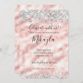 Girly Glam Pink Silver Glitzer Sparkle Confetti Einladung (Vorne/Hinten)