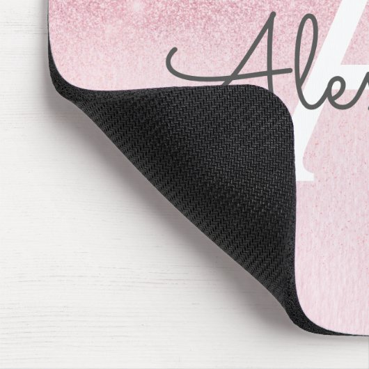 Girly Glam Pink Sparkle Glitzer Monogram Mousepad (Ecke)