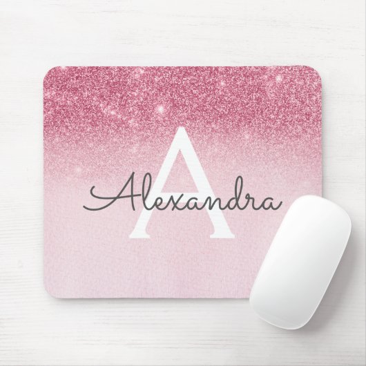 Girly Glam Pink Sparkle Glitzer Monogram Mousepad (Mit Mouse)